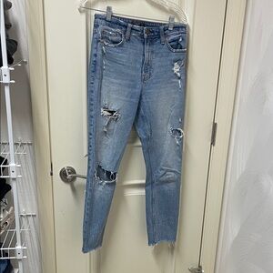 Abercrombie & Fitch Light Blue Distressed Cropped Jeans
